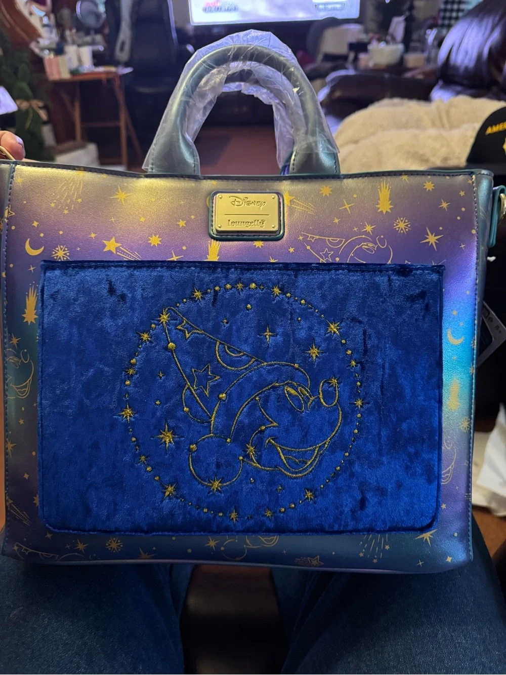 Loungefly Iridescent Blue-Purple Sorcerer Mickey Velvet Satchel